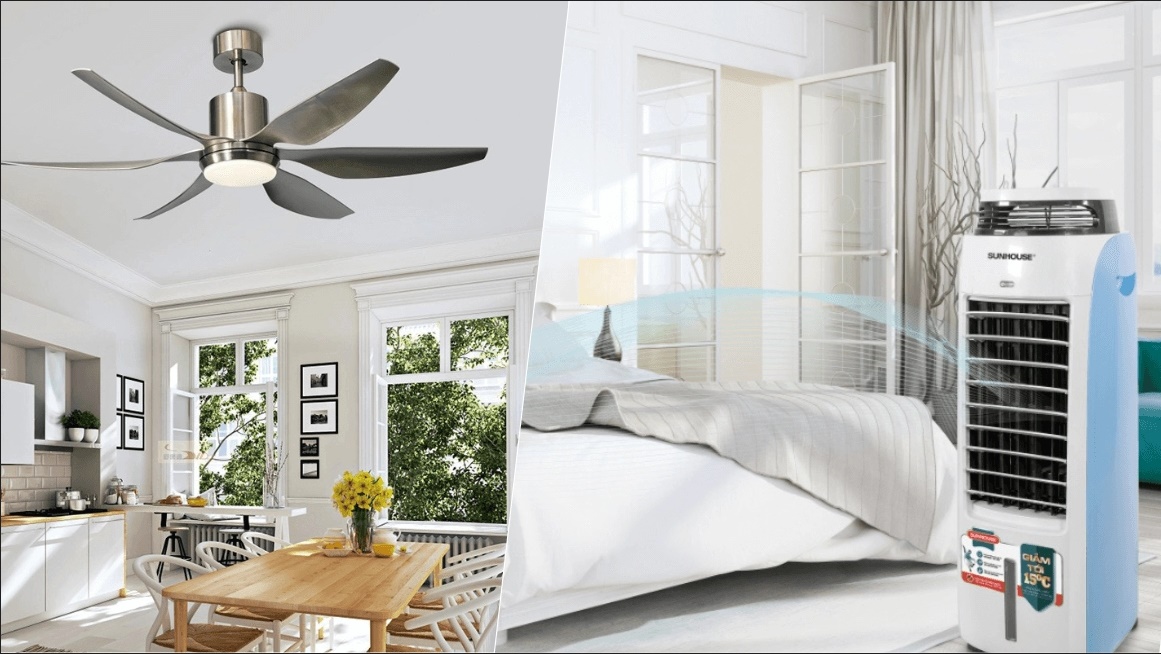 So sánh quạt trần và quạt hơi nước cho phòng lớn