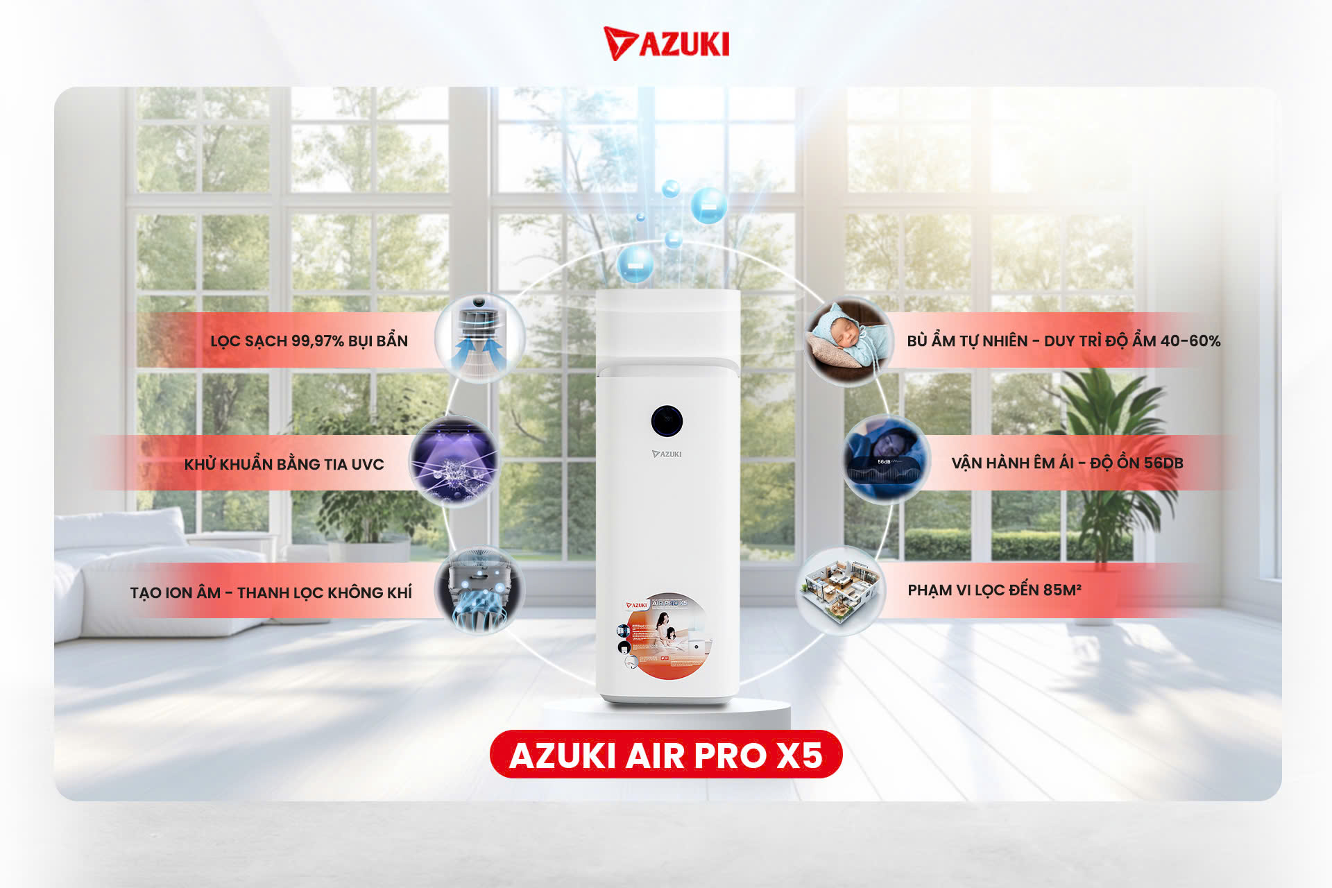 Giải pháp công nghệ cho không khí sạch với máy lọc không khí Azuki AirPro X5