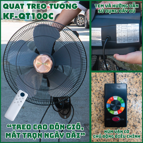 Quạt treo tường Kungfu KF-QT100C 80W, sải cánh 46cm