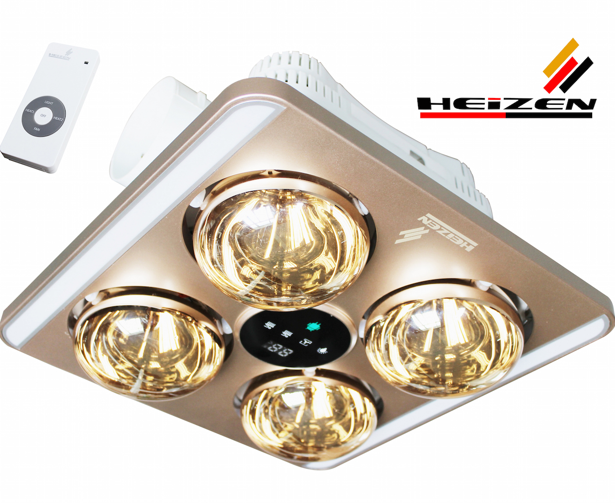 Đèn sưởi 4 bóng Heizen HE9 có điều khiển, LED, quạt thông gió