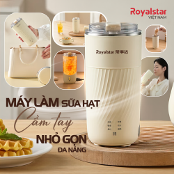 Máy làm sữa hạt cầm tay mini Royalstar 300W đa năng, xay mịn và giữ ấm