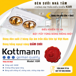 Đèn sưởi 2 bóng Kottmann K9R 550W điều khiển từ xa